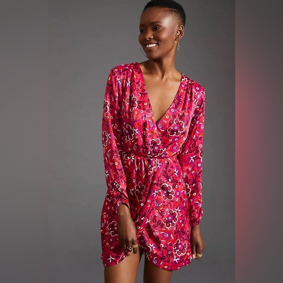 NWT Anthropologie Maeve 100% Viscose Floral Wrap Mini Dress Size Medium - Picture 1 of 5